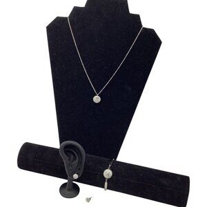Stainless Steel Jewelry Set Necklace Earrings Bracelet Silver Tone For Women